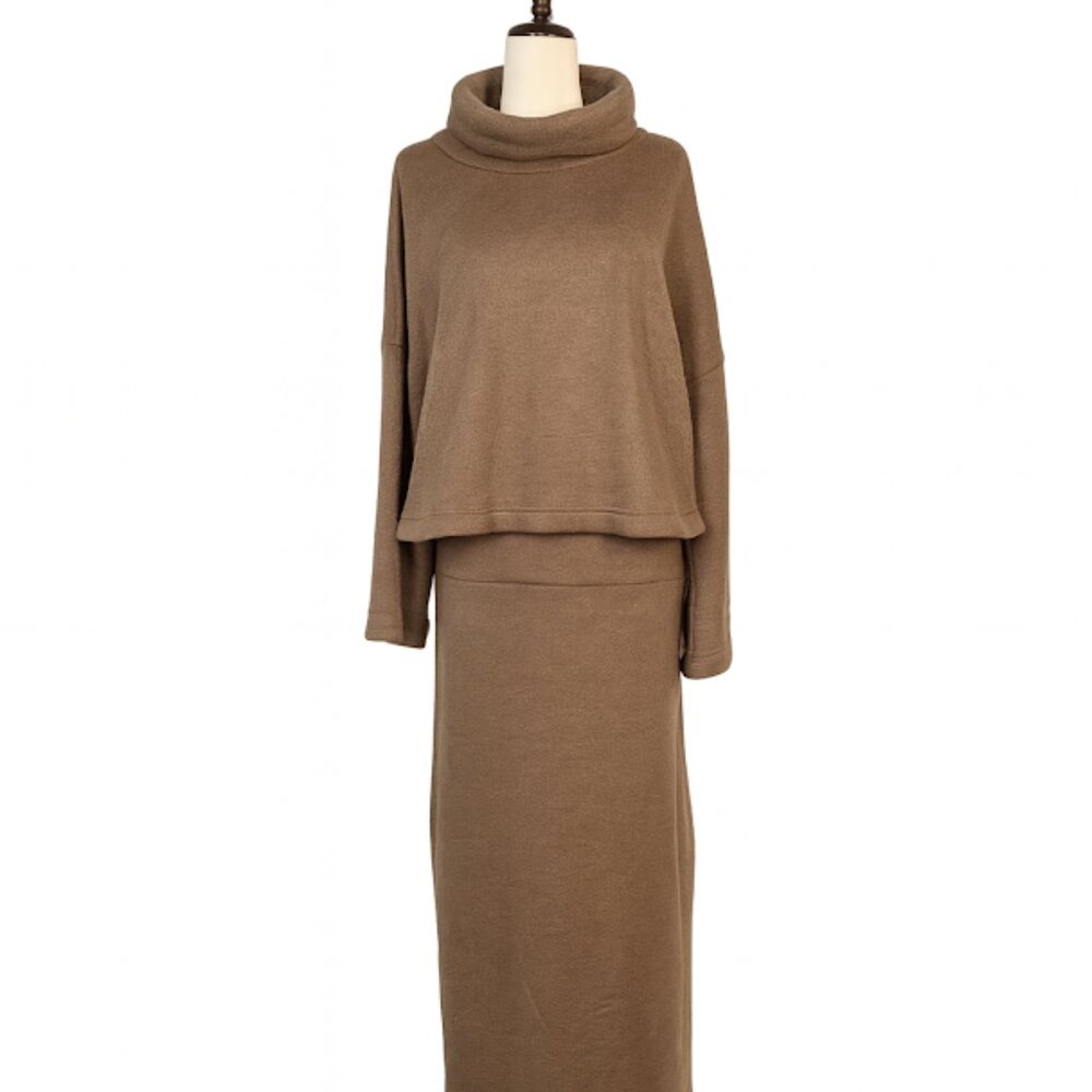 FREE PEOPLE Milley Co-ord Skirt Set brown Long Sleeve Top & Maxi Skirt Size XS - Picture 3 of 8